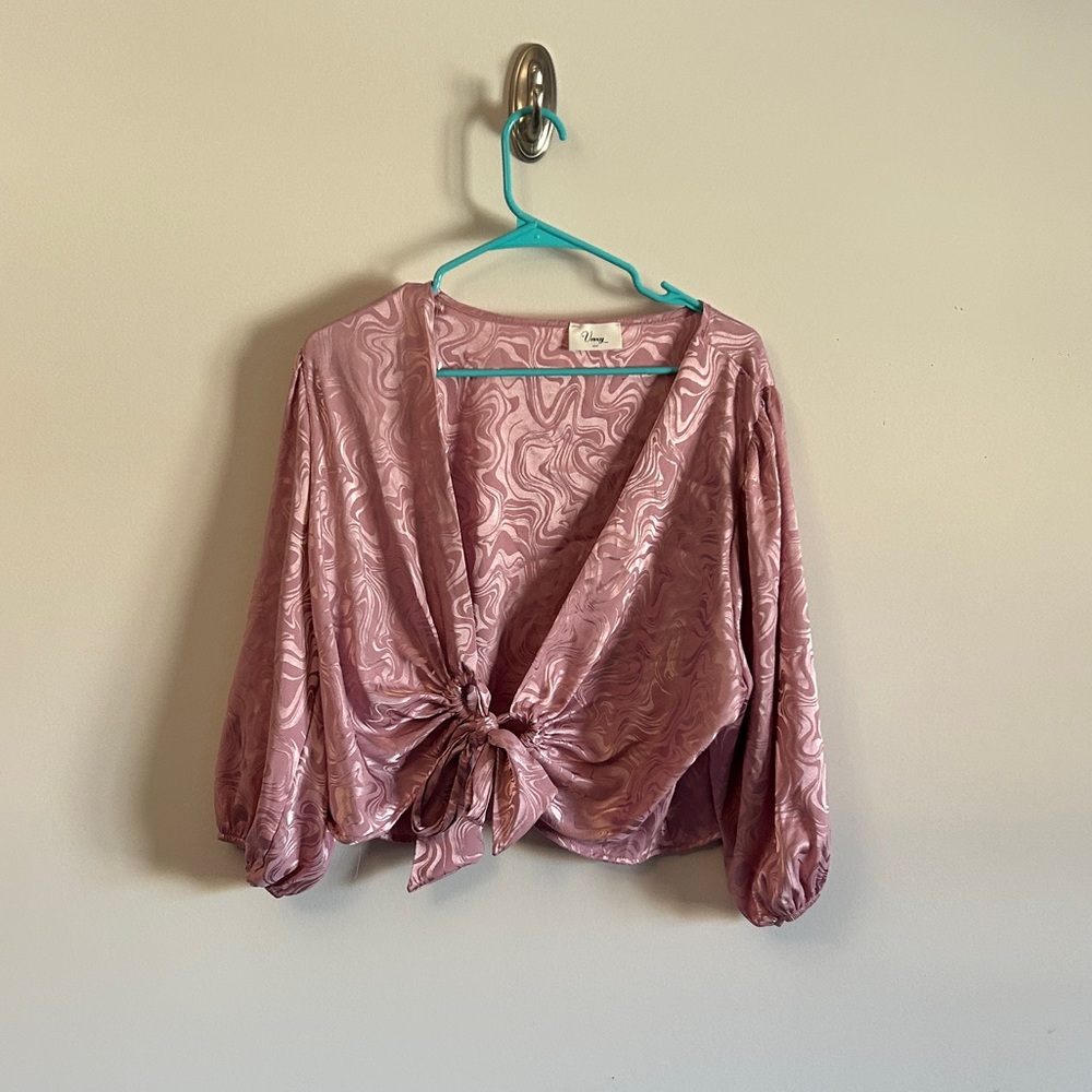 Pink Glossy Abstract Wave Blouse 3XL